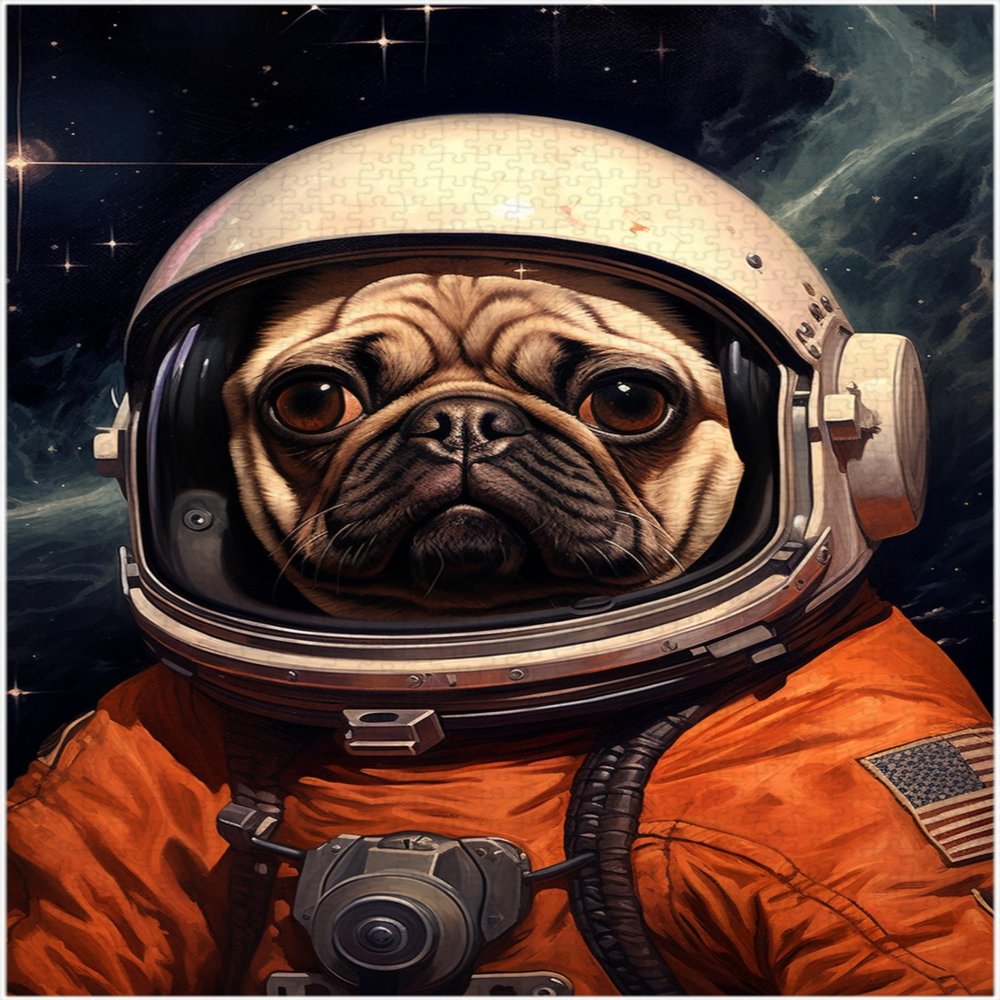 Astronaut Pug Jigsaw Puzzle 300/500/1000 Piece - Pet Astronaut Portrait Gift for Pug Owner (1000pc (5075cm))