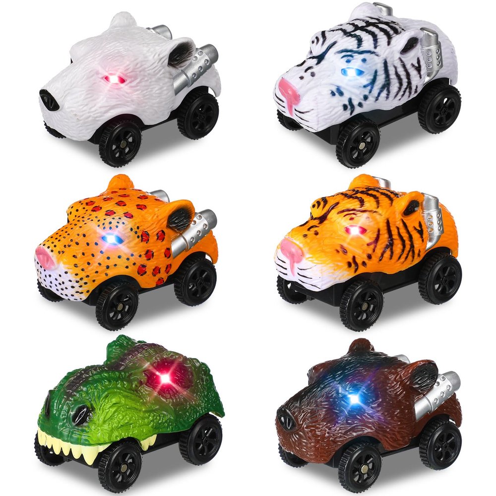 Skylety 6 Pack Dino Race Cars LED Compatible with Most Tracks,Beast
