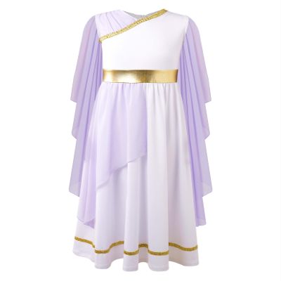 Yruioon Kids Girls Grecian Toga Costume Ancient Greece Mythos Philosopher Rome Nobility Cosplay Fancy Dress up Lavender 16 Years