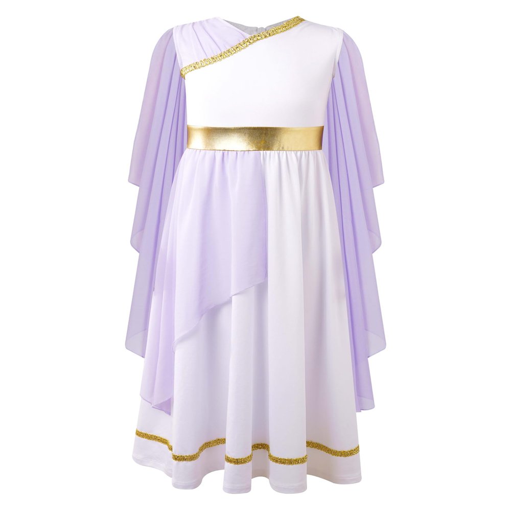 Yruioon Kids Girls Grecian Toga Costume Ancient Greece Mythos Philosopher Rome Nobility Cosplay Fancy Dress up Lavender 16 Years
