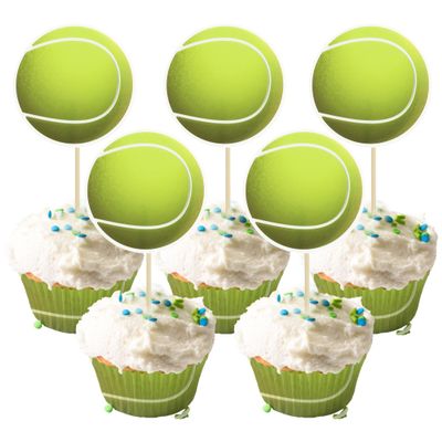 Gyufise 36Pcs Tennis Cupcake Toppers Sports Ball Cupcake Picks Tennis Theme Birthday Cake Decorations for Baby Shower Kids Birthday Party Cake Decorations Supplies