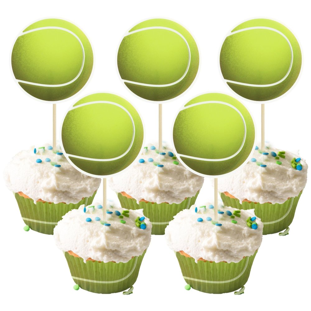 Gyufise 36Pcs Tennis Cupcake Toppers Sports Ball Cupcake Picks Tennis Theme Birthday Cake Decorations for Baby Shower Kids Birthday Party Cake Decorations Supplies