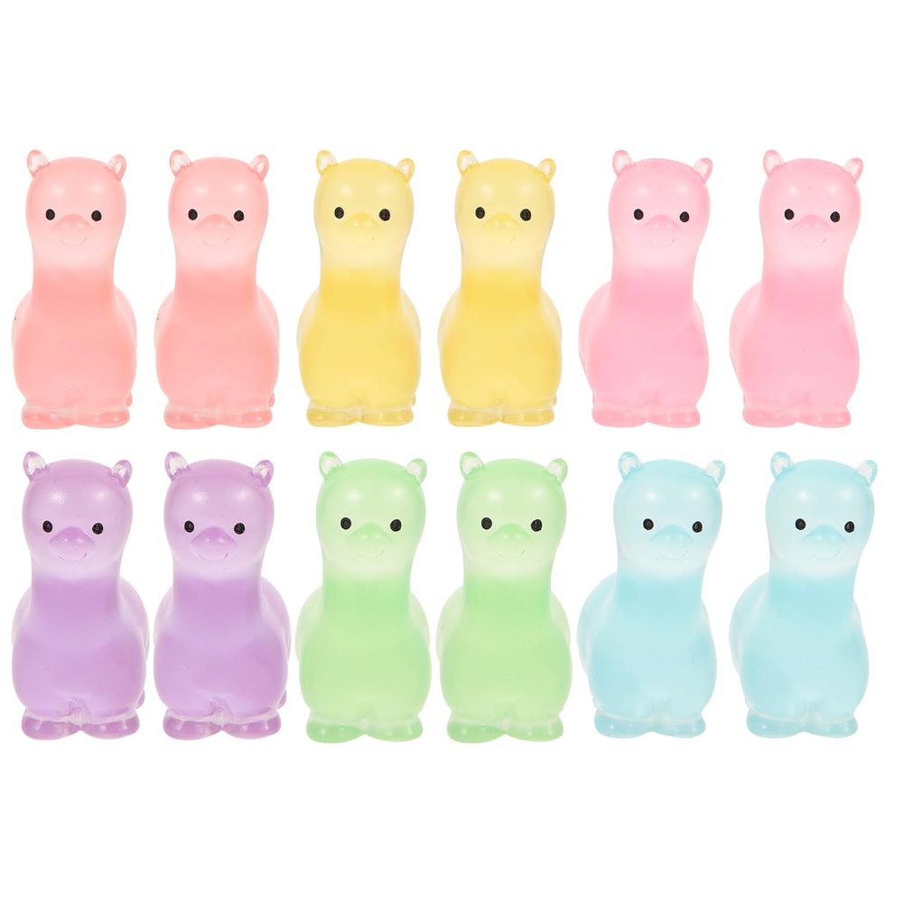 12Pcs Luminous Alpaca Figurines Mini Resin Animals Glow in The Dark Miniature Alpaca Statues for Fairy Garden Desktop Ornament Micro Landscape Decor