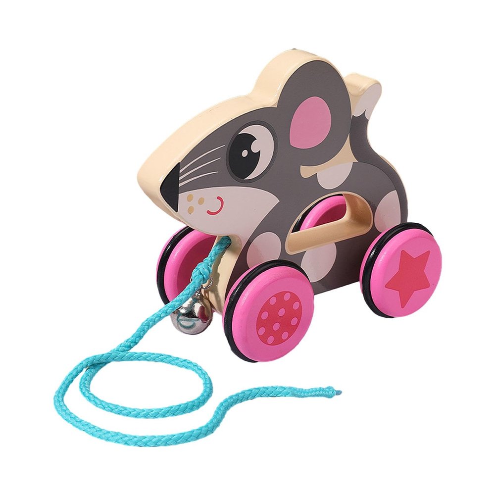 Milageto Handmade Wooden Pull Toy Pull Along Toy with String Early Development Activity Toys Push Pull Toy for 1 Year Olds Boys Girls, Rat