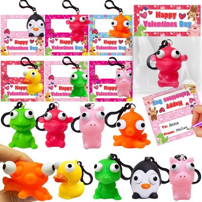 Valentines Day Gifts for Kids 28 Pack Valentines Cards with Squeeze Animals with Popping Eyes Keychains Bulk, Sensory Fidget Toys for Boys Girls Classroom Exchange Prizes School Activities Party Favor