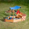 AMZOSS Kids Large Wooden Sandbox, Pirate Sandpit w/Bench Seat, Storage Space, Ground Liner, Realistic Flag Rudder Buoy, Outdoor Play Sand Box for Backyard, Home, Lawn, Garden view 2