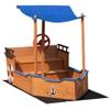AMZOSS Kids Large Wooden Sandbox, Pirate Sandpit w/Bench Seat, Storage Space, Ground Liner, Realistic Flag Rudder Buoy, Outdoor Play Sand Box for Backyard, Home, Lawn, Garden view 3