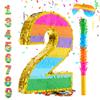 MUWOOB Rainbow Number 2 Pinata for 2nd Birthday Party Decorations, Birthday Pinata with Stick Blindfold and Confetti, Kids Anniversary Celebration, Fiesta (Small, 16.5x 11.5 x 3 In) view 1