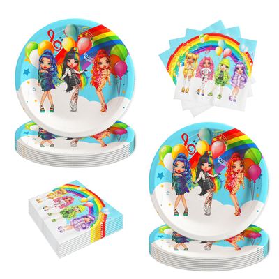 40pcs Rainbow High Dolls Party Supplies Include 20 Plates, 20 Napkins for The Rainbow High Dolls Birthday Party Decoration