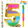 MUWOOB Rainbow Number 5 Pinata for 5th Birthday Party Decorations, Birthday Pinata with Stick Blindfold and Confetti, Kids Anniversary Celebration, Fiesta (Small, 16.5 x 11.5 x 3 In) view 1