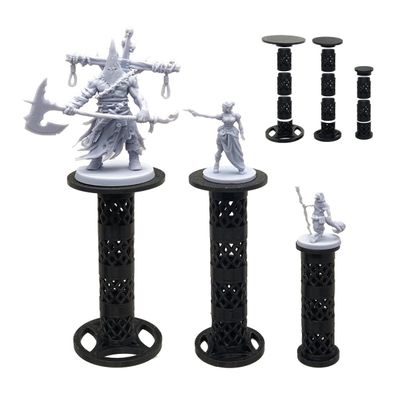 Lixusia Combat Risers for Flying Miniatures, DND TRPG Terrain Flight Stands, Raised Platforms, 8 Adjustable Tiers with 3 Stands and Bases, Obsidian Black