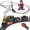 Train Set for Kids,Remote Control Electric Train Set for Children with Tracks,Steam Locomotive Engine w/Smoke Sound Light Cargo Vehicle,Christmas Birthday Toys for Boy for 3 4 5 6 7 8+ Year Old Kids view 1