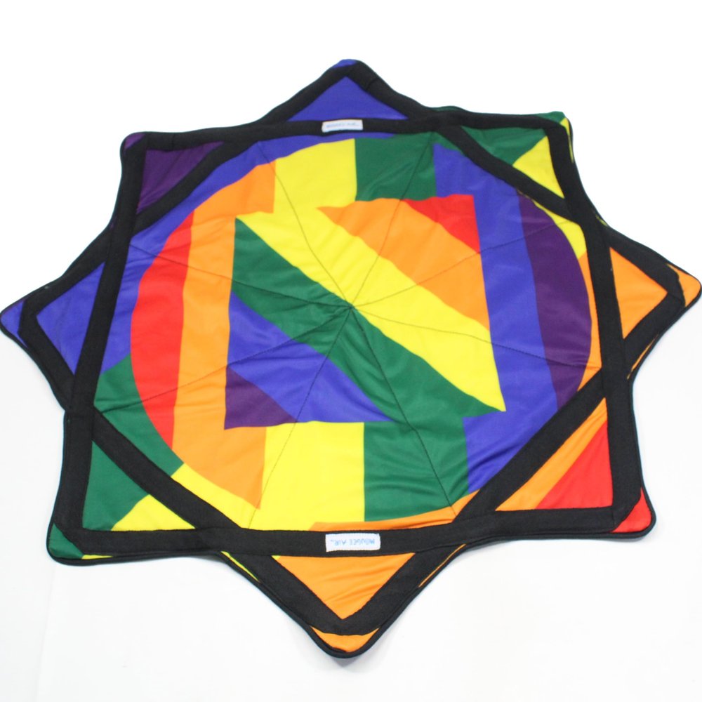 Mougee (moo-JEE) - Air Flow Star - for Beginners & Advanced - Fun & Challenging - Double Stitched Flow Toy - Vibrant Colors & Patterns Durable - 28 Diameter - Rainbow Stripe