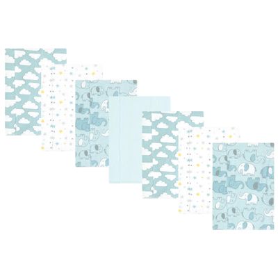 Hudson Baby Unisex Baby Cotton Flannel Burp Cloths, Boy New Elephant 7-Pack, One Size