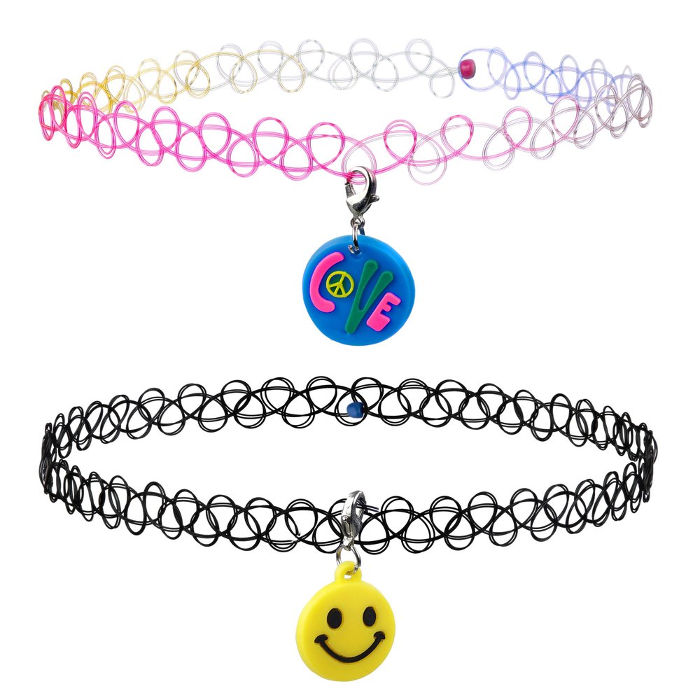 EXPRESSIONS 3pc Assorted Tattoo Stretch Jewelry Collection - Tattoo Choker Necklace, Bracelet & Ring Set - Stretchy Tattoo Effect Jewelry Accessories For Kids And Adults