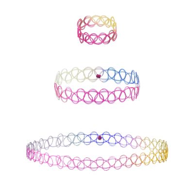 EXPRESSIONS 3pc Assorted Tattoo Stretch Jewelry Collection - Tattoo Choker Necklace, Bracelet & Ring Set - Stretchy Tattoo Effect Jewelry Accessories For Kids And Adults