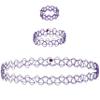 EXPRESSIONS 3pc Assorted Tattoo Stretch Jewelry Collection - Purple Tattoo Choker Necklace, Bracelet & Ring Set - Stretchy Tattoo Effect Jewelry Accessories For Kids And Adults view 1