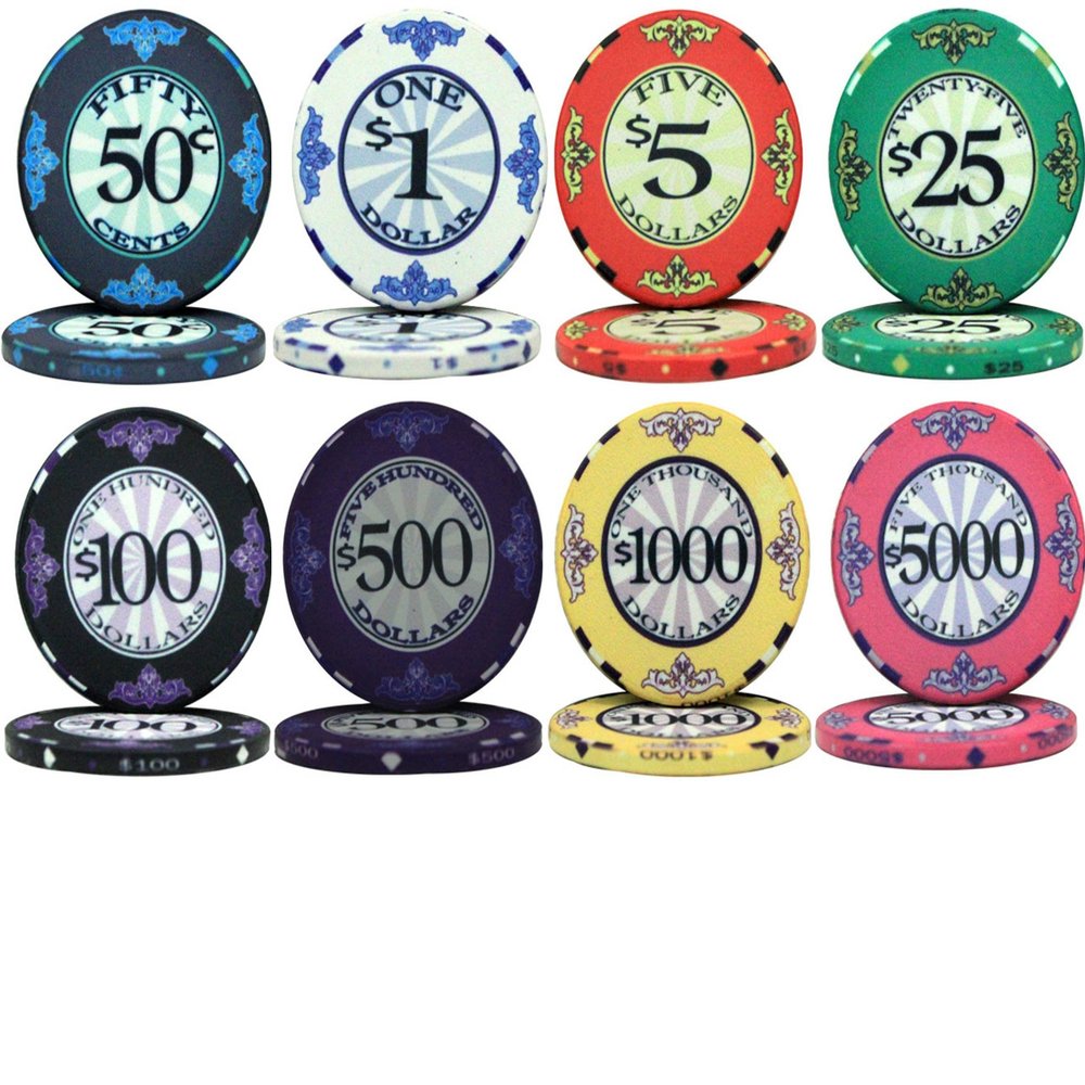 500 Bulk Premium Scroll Design 10gm Ceramic Clay Composite Poker Chips - Choose Chips!