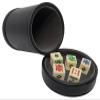 Black PU Leather Dice Cup Dark Grey Felt Lined w/Lid Tray Ivory Tone Poker Dice view 1