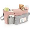 Accmor Universal Stroller Organizer with Insulated Cup Holder, Stroller Caddy Bag Accessories, Stroller Cup Holder Organizer for Uppababy Baby Jogger Britax Stroller, Pink view 3