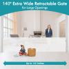 140 Inch Wide Retractable Baby Gates Retractable Dog Gate for Large Openings, Extra Wide Baby Gates for Dogs Indoor Retractable Gate Outdoor Pet Gate, Mesh Gates for Kids or Pets Dog Fence, White view 2