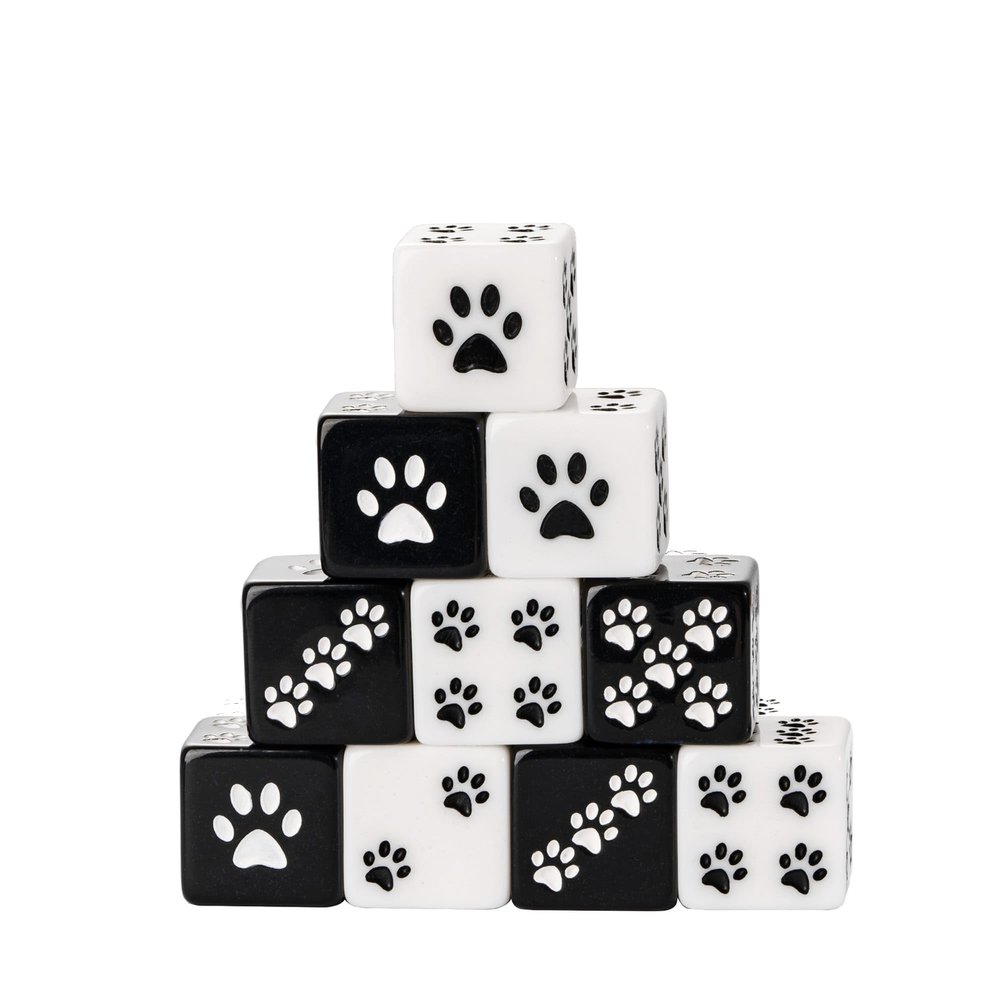 HDdais 10 Piece 16mm D6 Dice Set, Cat's Paw Six Sides Standard Dice 6 Sided Dice for DND PRG Wow Tabletop Games or Teaching Math