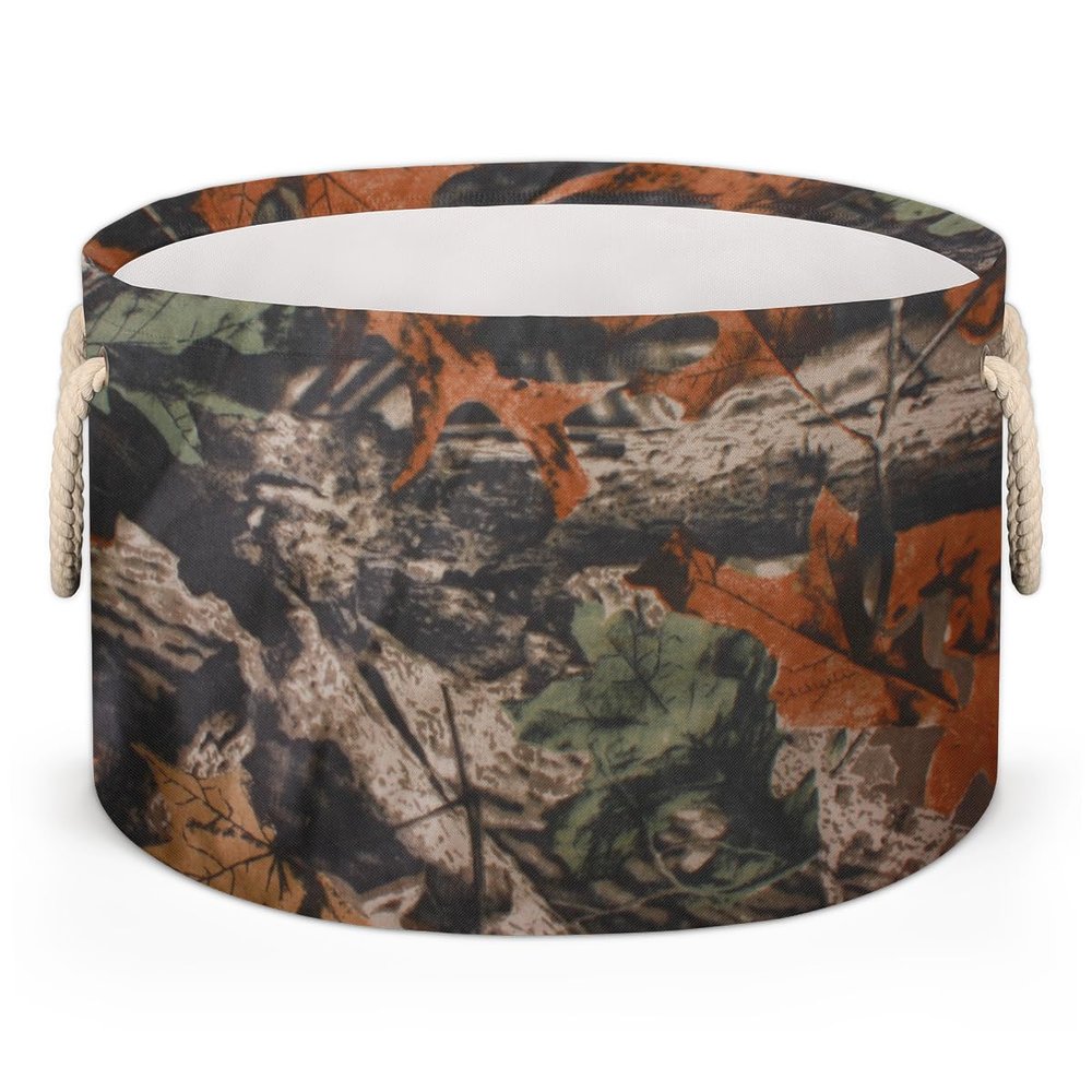 FengQuGou Forest Tree Camo Camouflage Large Storage Basket Round Laundry Basket with Handle Organization Collapsible Storage Bins Box Hamper for Kids Toy Clothes Nursery Bedroom Living Room Decor