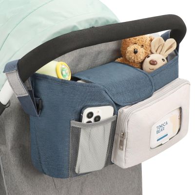 Accmor Universal Stroller Organizer with Insulated Cup Holder, Stroller Caddy Bag Accessories, Stroller Cup Holder Organizer for Uppababy Baby Jogger Britax Stroller, Blue