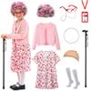 Watlie 100 Days of School Costume for Girls, Old Lady Costume for Kids, Granny Grandma Dress Up view 1