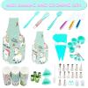 BBplusDD 76 Pcs Kids Real Baking and Cooking Sets - Parent-Child Apron Cake Decorating Kit Piping Bags and Tips Set Kitchen Utensils with Storage Case for Child Junior Chefs 3+ (Green) view 2