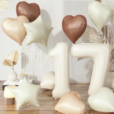 17th Birthday Balloons Decor, Helium Beige Cream Neutral 17 Balloon, Brown Tan White Sand Taupe Heart Balloon with Foil Nude Star 40'' 17 Balloon for Girls Birthday Anniversary Party Boho Decoration