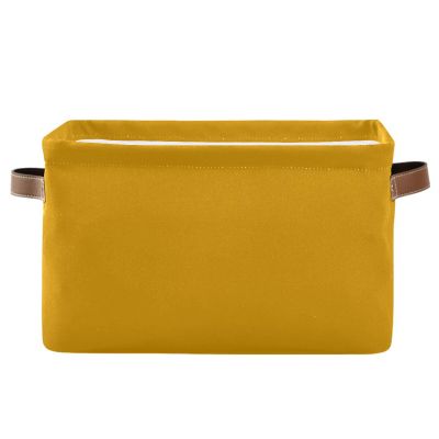 Dussdil Storage Basket Mustard Yellow Fabric Storage Organizer Box Bin for Shelf Closet Nursery Laundry, Large Collapsible Cube Baskets with Handles 1 Pack