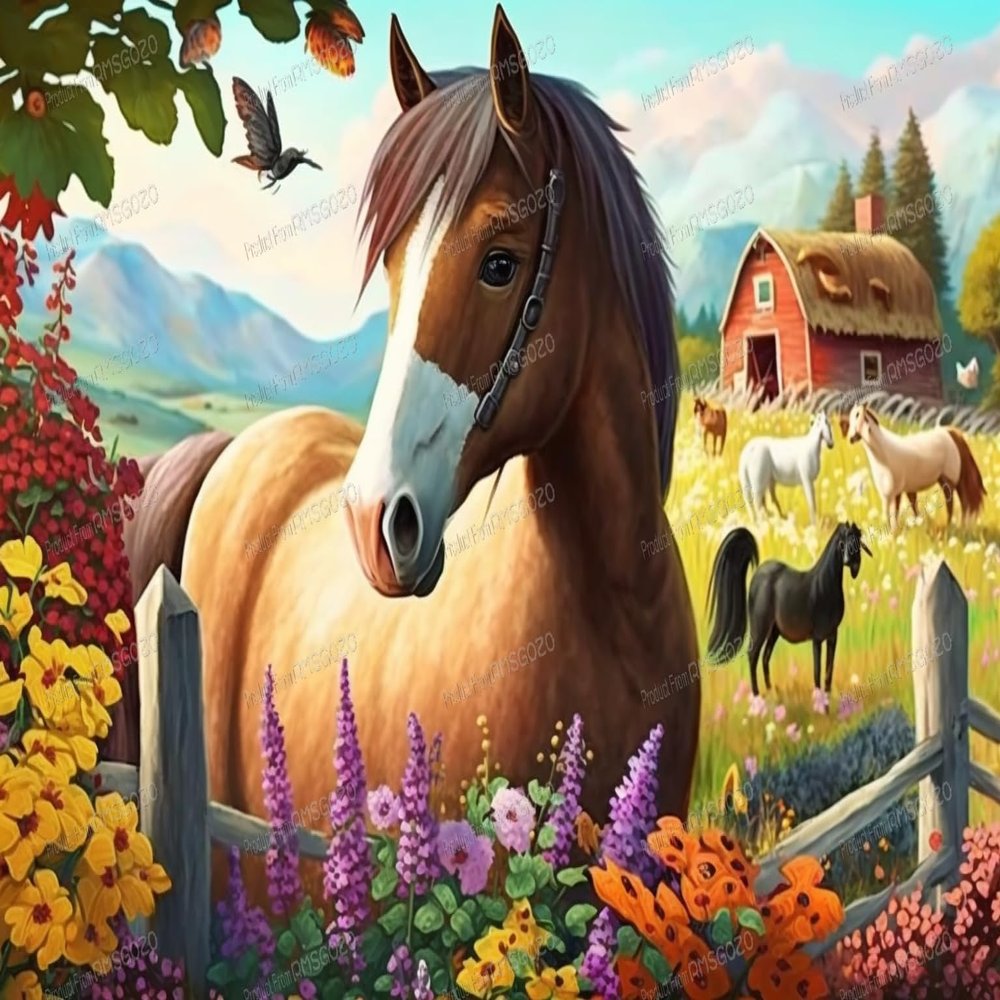 Garden Horse Puzzles - Cartoon Animal 120 Pieces Jigsaw Puzzle for Adult Beginners - Brainstorming Game for Teens - Great Gifts for Family, Relaxing Brain 8 X 10 Inch