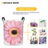 Foruidea Pink Daisy Flower Laundry Basket,Laundry Hamper,Collapsible Storage Bin, Oxford Fabric Clothes Baskets,Nursery Hamper For Home,Office,Dorm,Gift Basket view 3