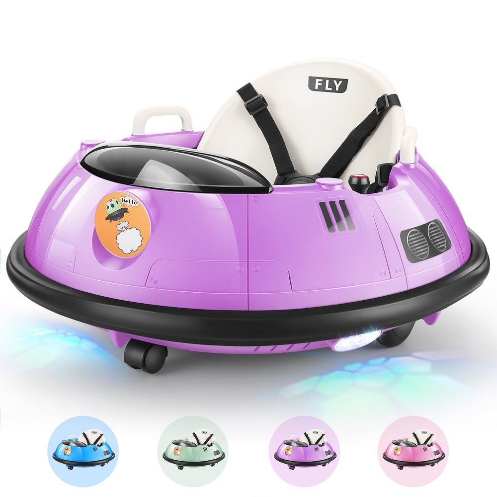 Hikole Toddler Bumper Car, 12V Electric Bumper Car for Kids with Parent Remote, Flashing LED Light, Safety Belt, 2 Driving Modes, 3-Speed, Baby Bumping Toy Gifts for Children Ages 1.5-5, Purple