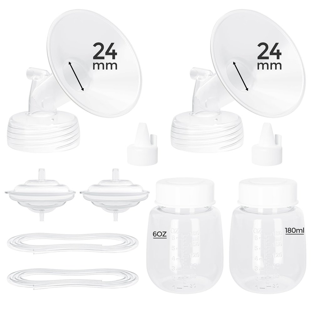 Paruu Pump Parts Compatible with Spectra S1/S2/9 Plus, Not Original Accessories, Full Set Replacements Include 24mm Flanges, Valves, Backflow Protectors (Duckbills Included), Tubings and Bottles