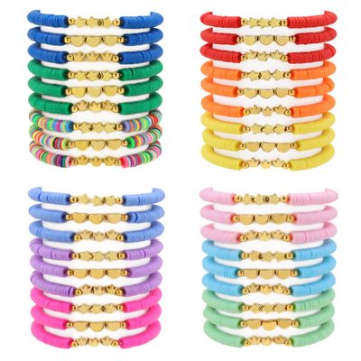 Asivsa 36 Pcs Preppy Friendship Bracelets for Teen Girls Heishi Cute Clay Beads Bracelets Bulk Colorful Heart Star Crown Friendship Surfer Bracelets Things Jewelry Gifts for Girls