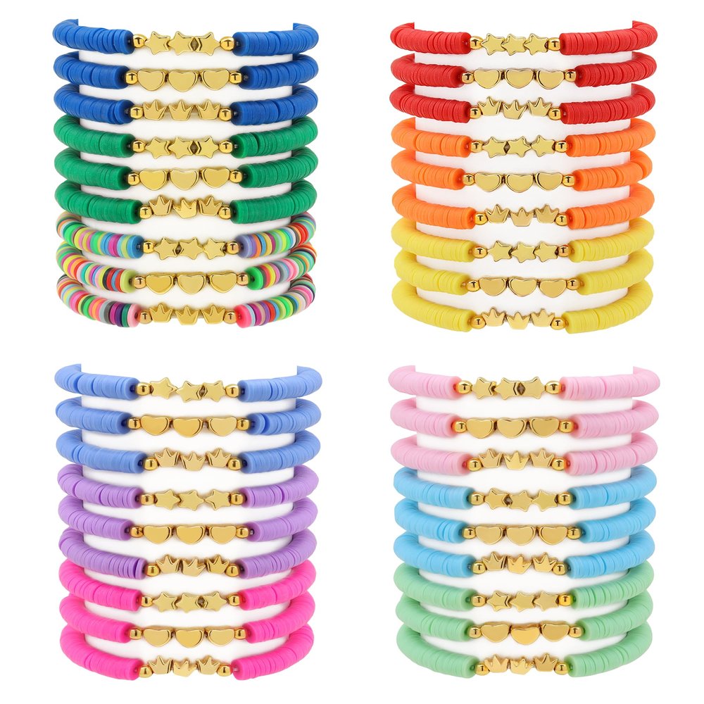 Asivsa 36 Pcs Preppy Friendship Bracelets for Teen Girls Heishi Cute Clay Beads Bracelets Bulk Colorful Heart Star Crown Friendship Surfer Bracelets Things Jewelry Gifts for Girls