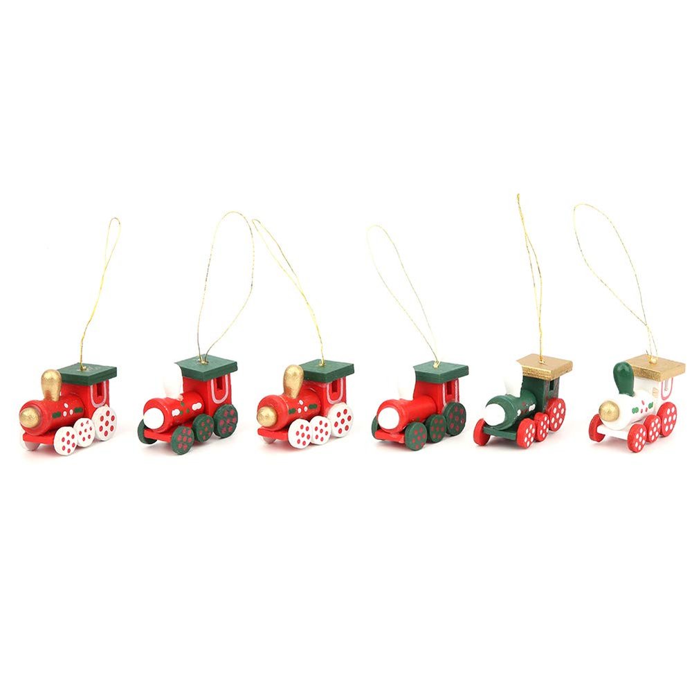 Christmas Train Ornament, 6pcs Wooden Mini Painted Train Decoration Kids Gift Toys, Party Holiday Hanging Decoration(small pendant train)