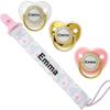 4Pcs, Personalized Pacifier with Name, Custom Pacifier Clip, Baby Gift for Newborn Boys and Girls, Baby Accessory Baby Stuff with Name (0-6 Months) (Rose Golden) view 1