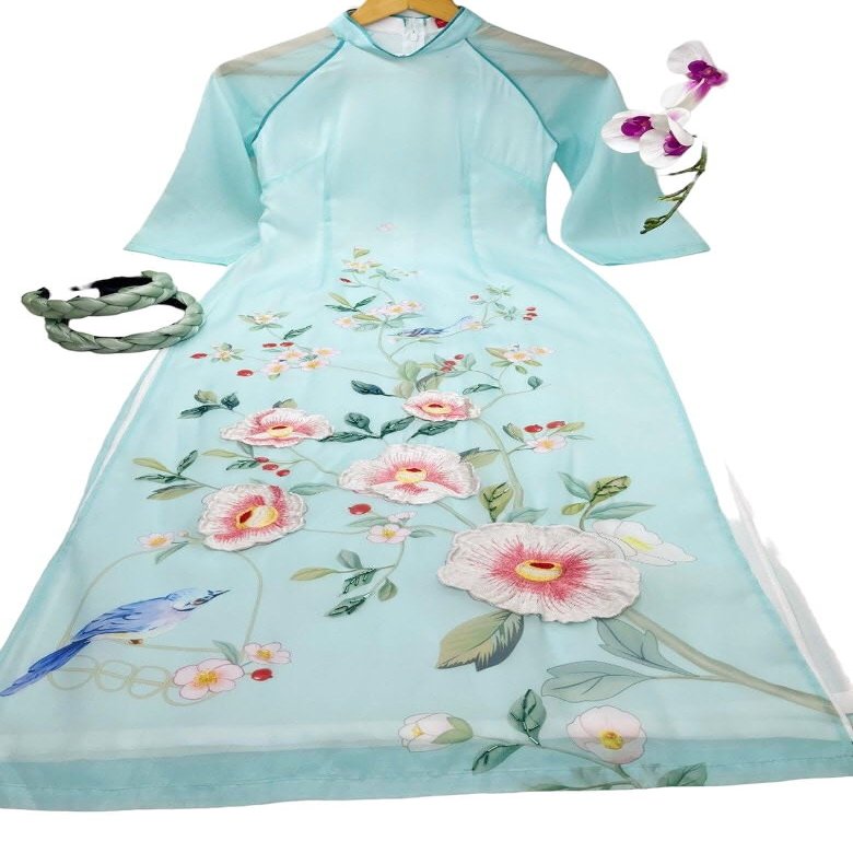 A20 Ao dai Vietnam Vietnamese Traditional Ao Dai For Women, Ao Dai For Women, Vietnamese Dress For Women, Ao Dai Dress For Women Blue ao dai (L)