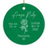 Newborn Ornament, Baby Girl First Christmas Ornament, Baby Monogram Ornament with Birth Flower and Birth Stats, Birth Announcement, Newborn Keepsake, Newborn Gift, New Mom Xmas Gift, Irish Green view 1