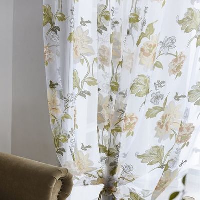 Vintage Rural Style 52 Wide Living Room Sheer Curtains Burnt-Out Peony Flower Floral Tulle