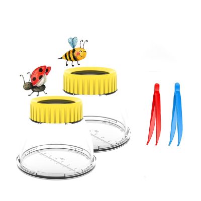 Bug Viewer for Kids 3X Magnifying Insect Observation Kit Built-in 7cm Ruler with 2 Slant Tweezers Bug Jar Catcher Cage for Kids Science Nature Exploration (2Pack Yellow)