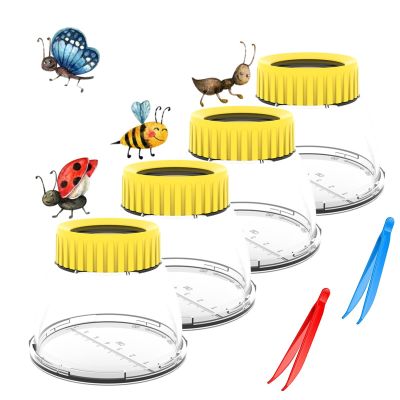Bug Viewer for Kids 5X Magnifying Insect Observation Kit Built-in 7cm Ruler with 2 Slant Tweezers Bug Viewer Catcher Cage for Kids Science Nature Exploration (4Pack Yellow)