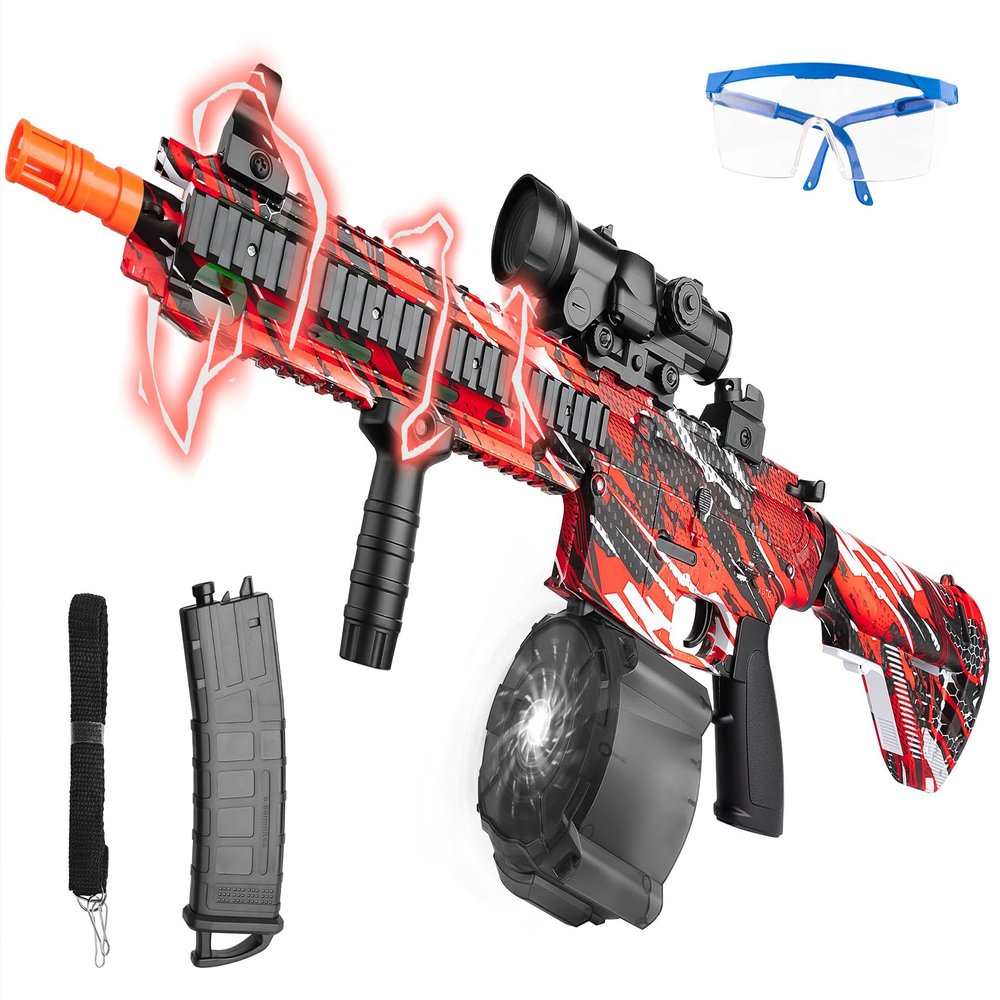 Large Gel Splat Blaster with Drum, 2 Modes Automatic and Manual Gel Splatter Blaster, Electric Splat Blaster with Goggles Red