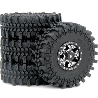 HOBBYSOUL Soft Sticky 61mm 1.0 Tires & Heavy 1.0 Wheels Rims for RC Crawler 1/24 Axial AX24 SCX24 FMS FCX24 1/18 TRX4M Upgrade
