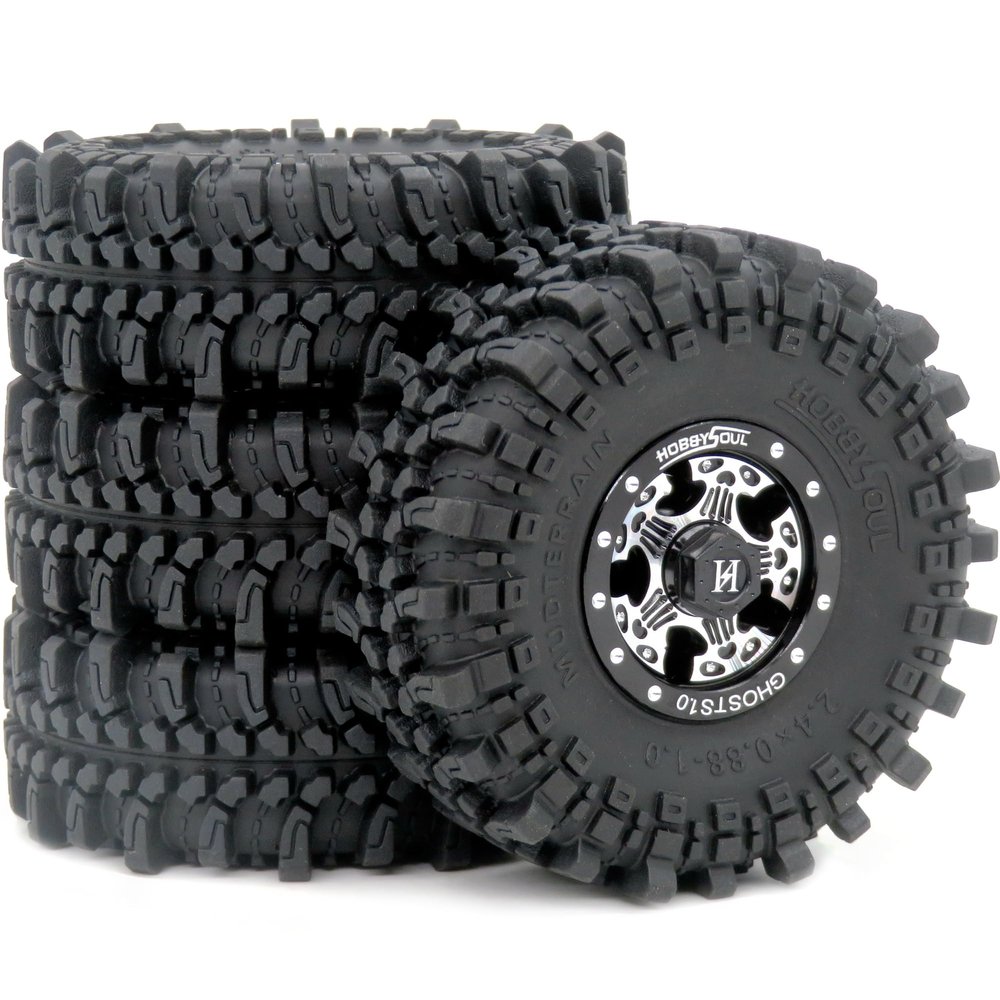 HOBBYSOUL Soft Sticky 61mm 1.0 Tires & Heavy 1.0 Wheels Rims for RC Crawler 1/24 Axial AX24 SCX24 FMS FCX24 1/18 TRX4M Upgrade
