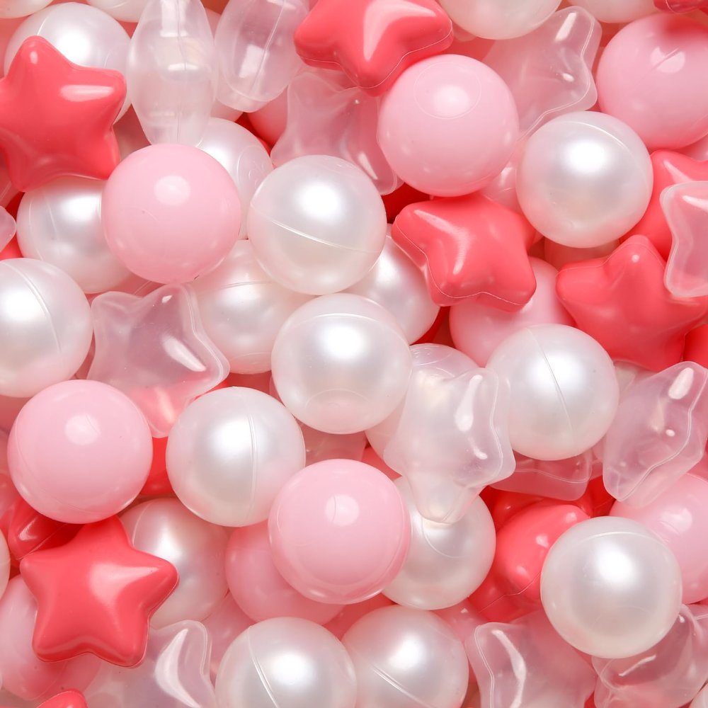 TRENDPLAY Star Ball Pit Balls 200 for Toddlers - Pink Ball Pit Ball Shapes for Boys Girls Fun, Birthday Party, Christmas Decoration, Cream Colors Pink+Pearl White