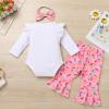 1 Year Old Girl Birthday Outfit Sweet One Birthday Outfit Girl Long Sleeve Donut Romper with Flare Pants Baby Donut Cake Smash Photo Shoot Outfits Pink Donut 12-18 Months view 4
